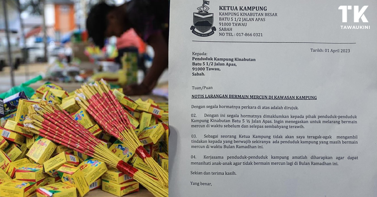 Notis larangan bermain mercun di kawasan kampung