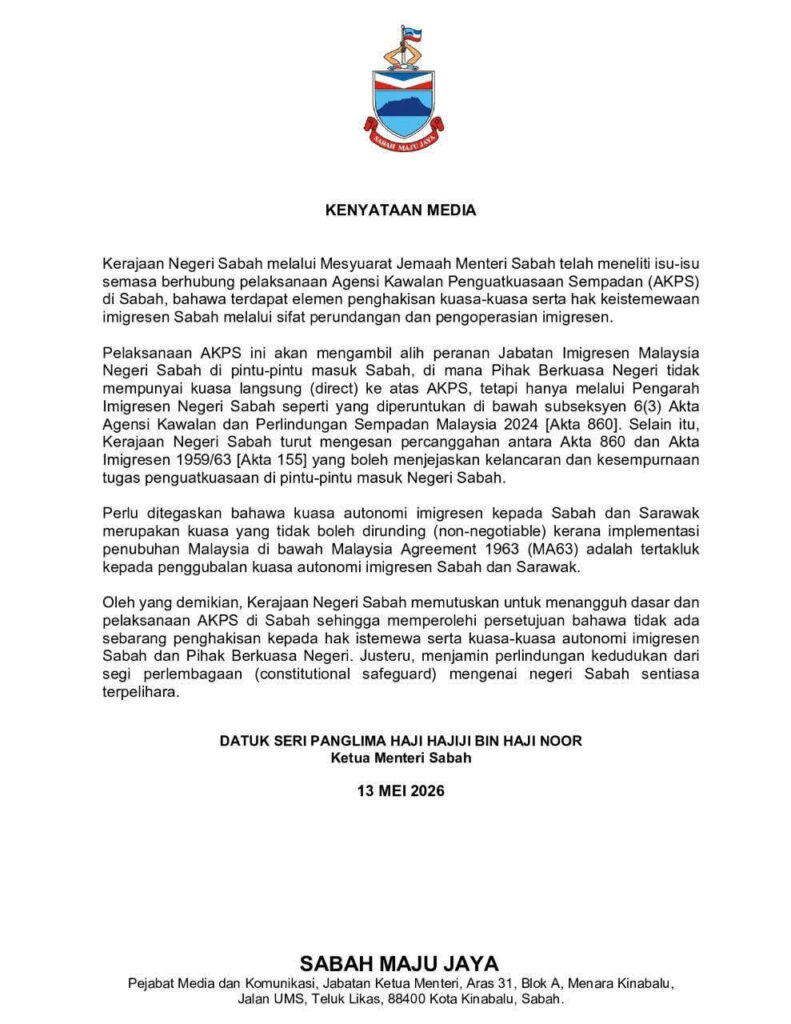 Sabah tangguh pelaksanaan AKPS, autonomi imigresen negeri dipertahan ...