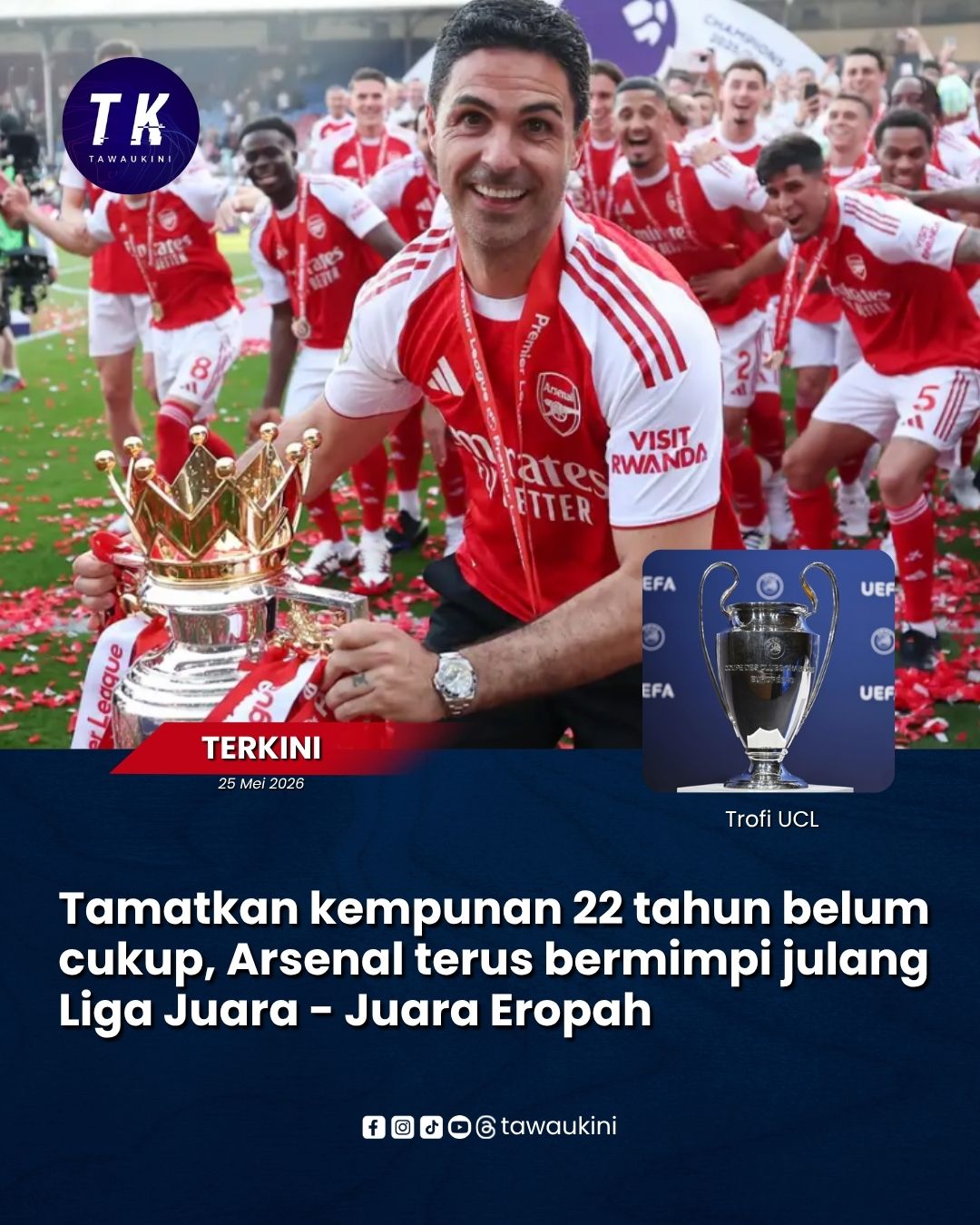 Tamatkan kempunan 22 tahun belum cukup, Arsenal terus bermimpi julang Liga Juara – Juara Eropah