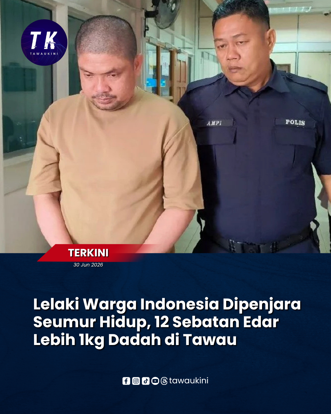 Lelaki Warga Indonesia Dipenjara Seumur Hidup, 12 Sebatan Edar Lebih 1kg Dadah di Tawau