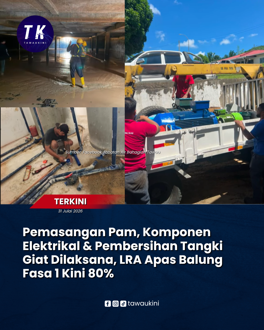 Pemasangan Pam, Komponen Elektrikal & Pembersihan Tangki Giat Dilaksana, LRA Apas Balung Fasa 1 Kini 80%