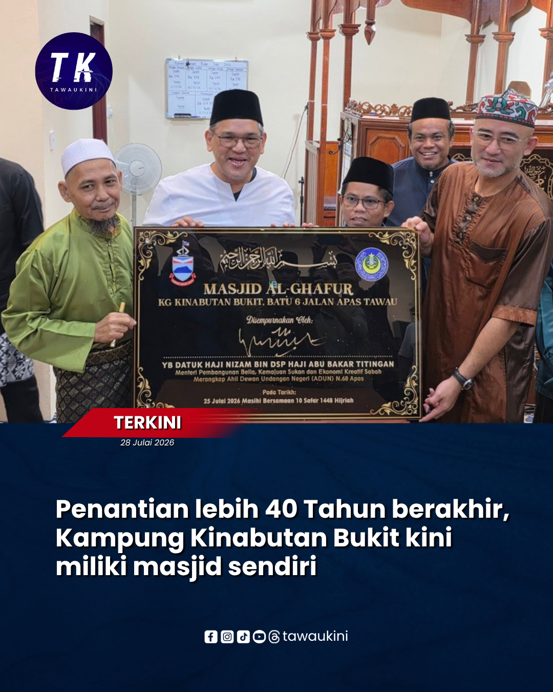 Penantian lebih 40 Tahun berakhir, Kampung Kinabutan Bukit kini miliki masjid sendiri