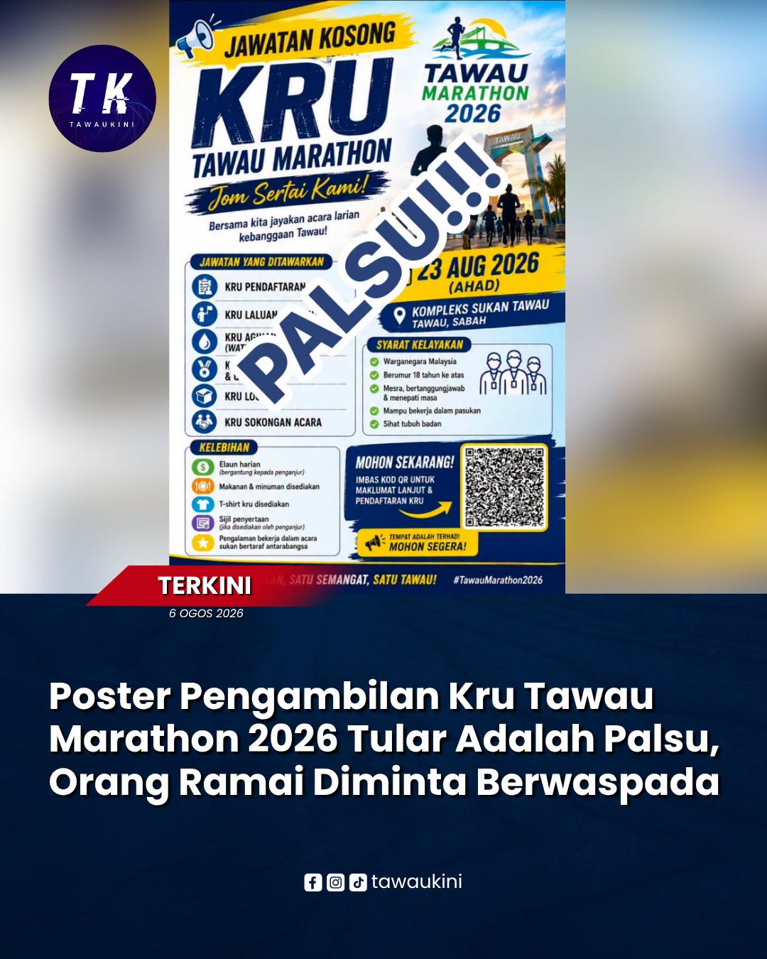 Poster Pengambilan Kru Tawau Marathon 2026 Tular Adalah Palsu, Orang Ramai Diminta Waspada