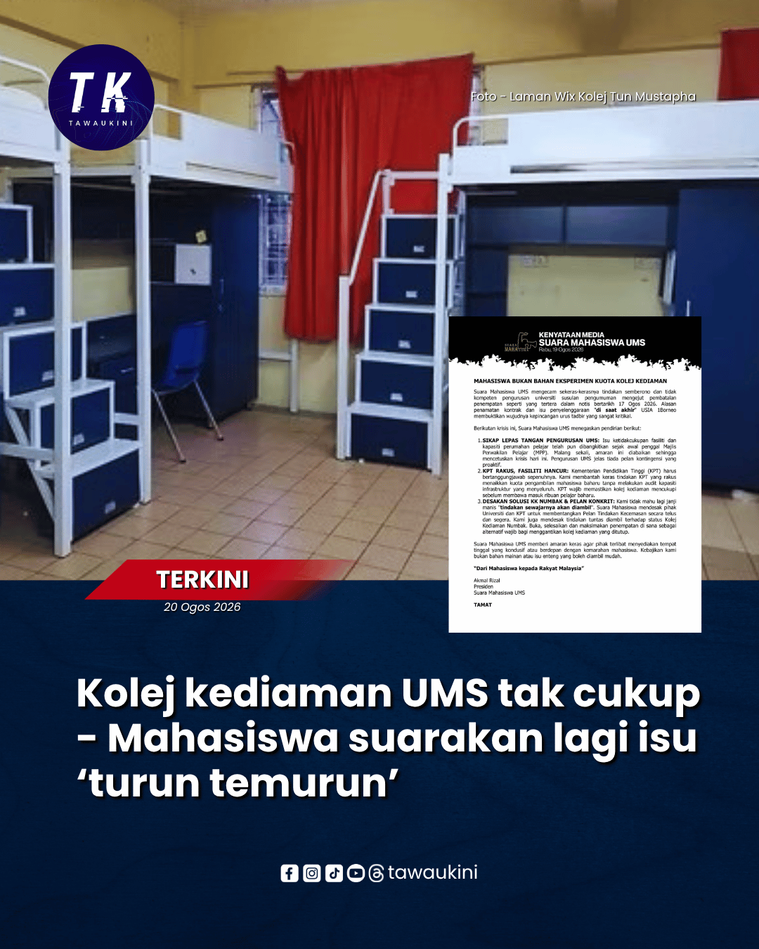 Kolej kediaman UMS tak cukup – Mahasiswa suarakan lagi isu ‘turun temurun’