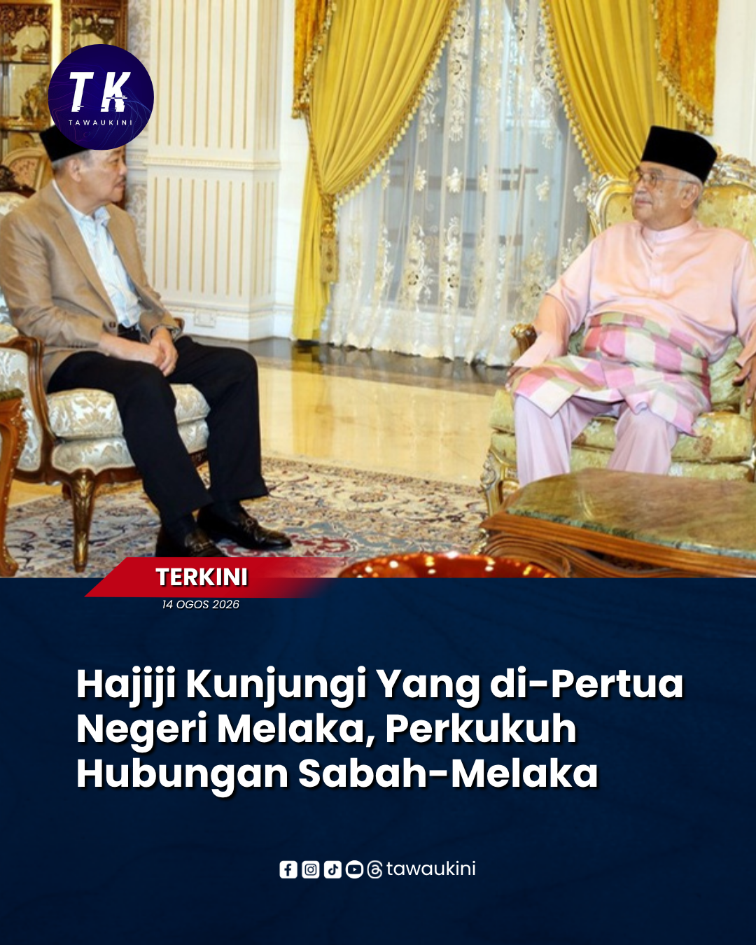 Hajiji Kunjungi Yang di-Pertua Negeri Melaka, Perkukuh Hubungan Sabah-Melaka