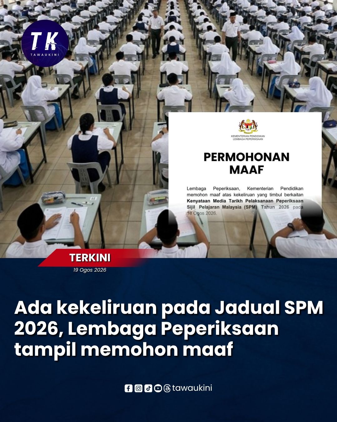 Ada kekeliruan pada Jadual SPM 2026, Lembaga Peperiksaan tampil memohon maaf