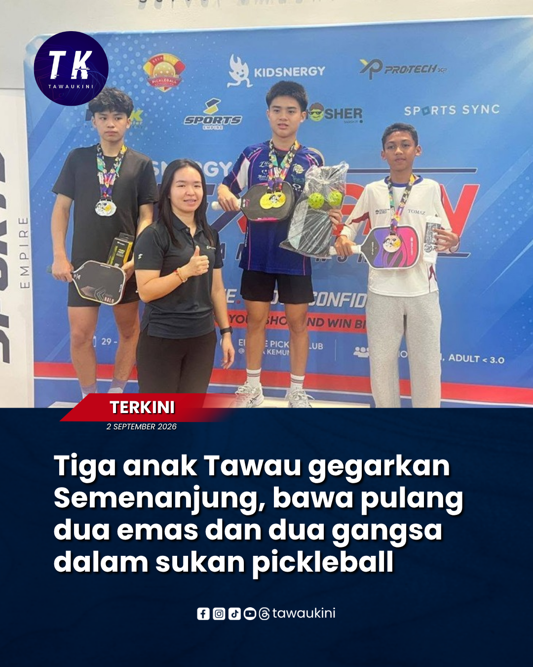 Tiga anak Tawau gegarkan Semenanjung, bawa pulang dua emas dan dua gangsa dalam sukan pickleball