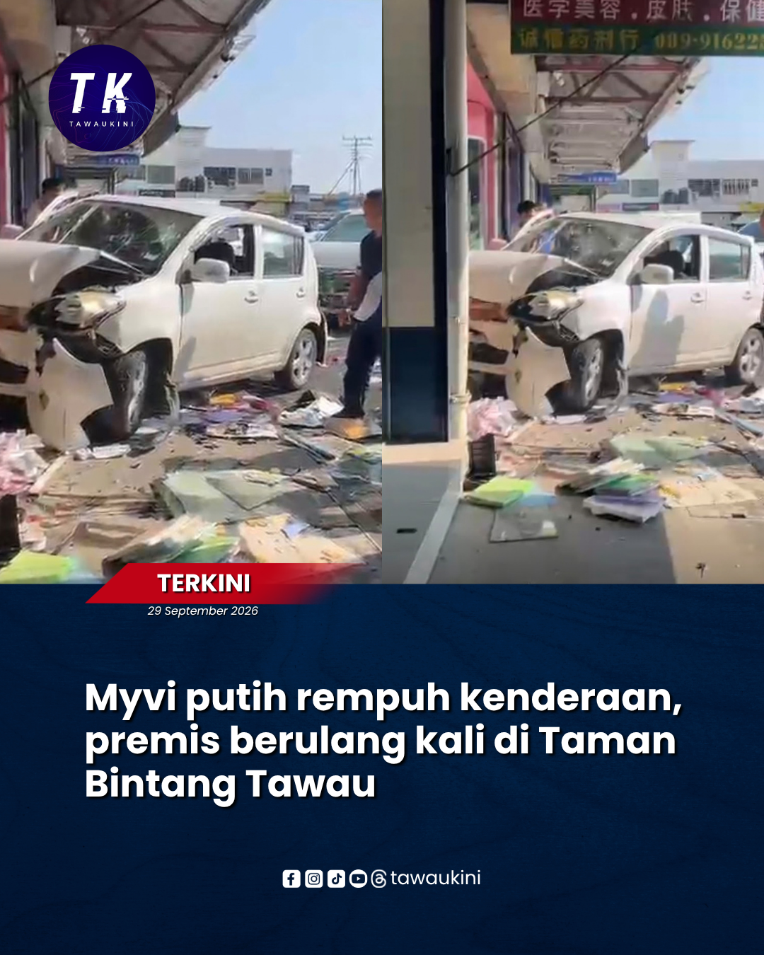 Myvi putih rempuh kenderaan, premis berulang kali di Taman Bintang Tawau