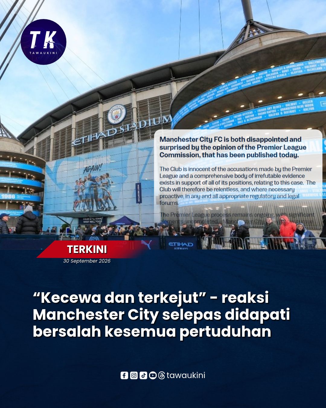 “Kecewa dan terkejut” – reaksi Manchester City selepas didapati bersalah kesemua pertuduhan