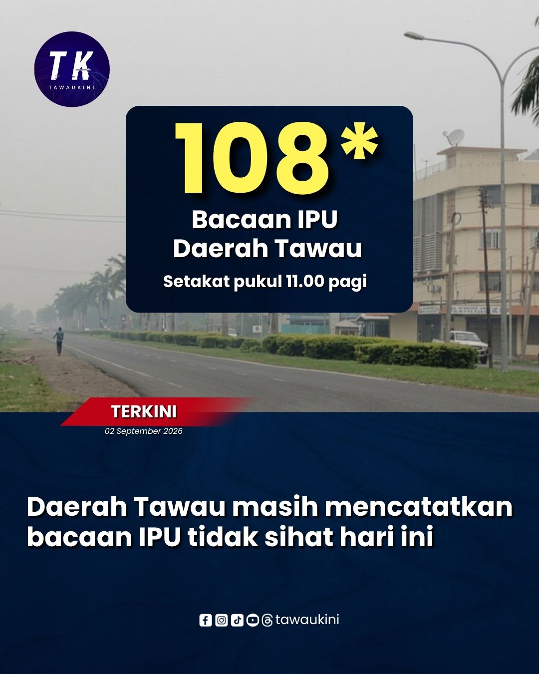 Daerah Tawau masih mencatatkan bacaan IPU tidak sihat hari ini