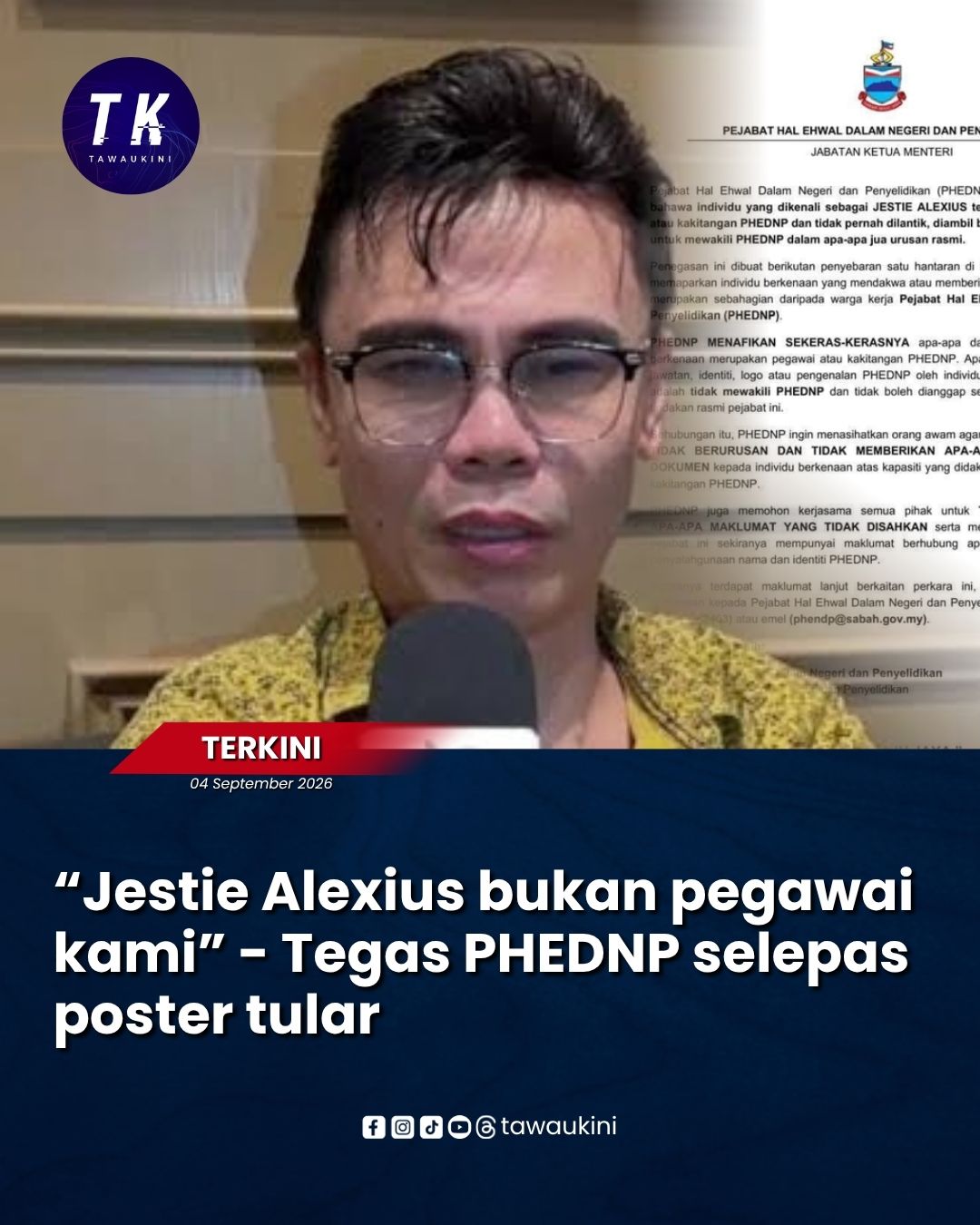 “Jestie Alexius bukan pegawai kami” – Tegas PHEDNP selepas poster tular