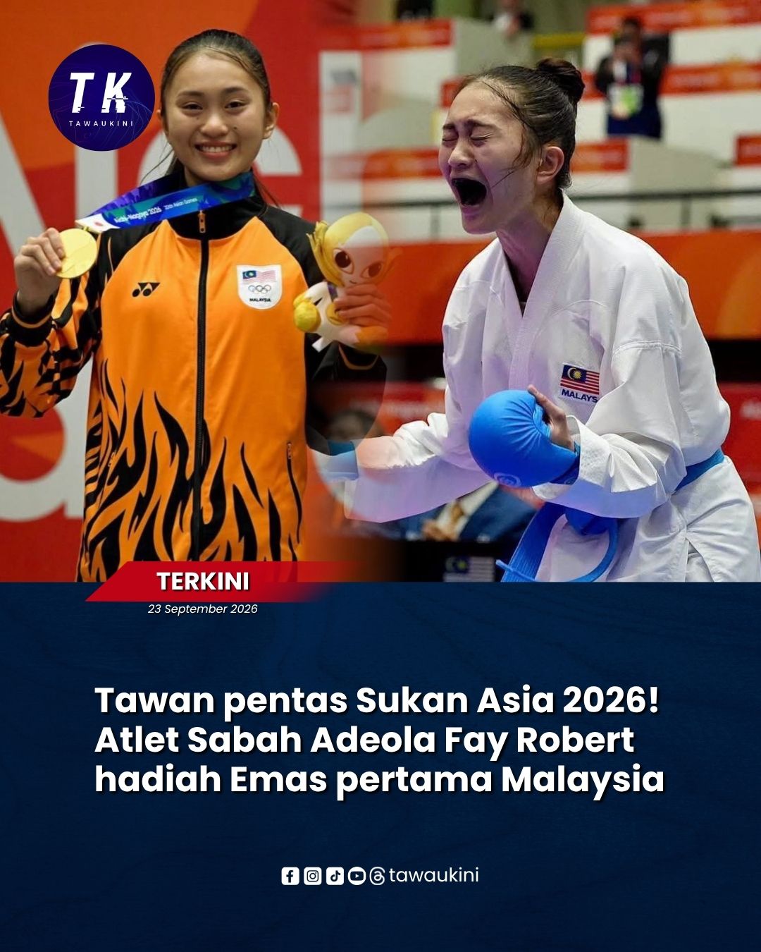 Tawan pentas Sukan Asia 2026! Atlet Sabah Adeola Fay Robert hadiah emas pertama Malaysia