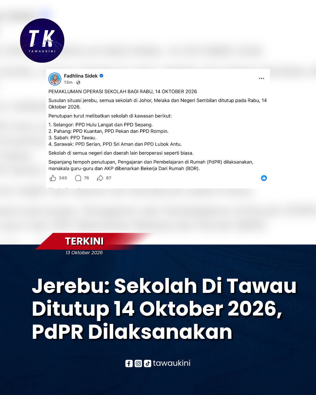 Jerebu: Sekolah Di Tawau Ditutup Esok, PdPR Dilaksanakan