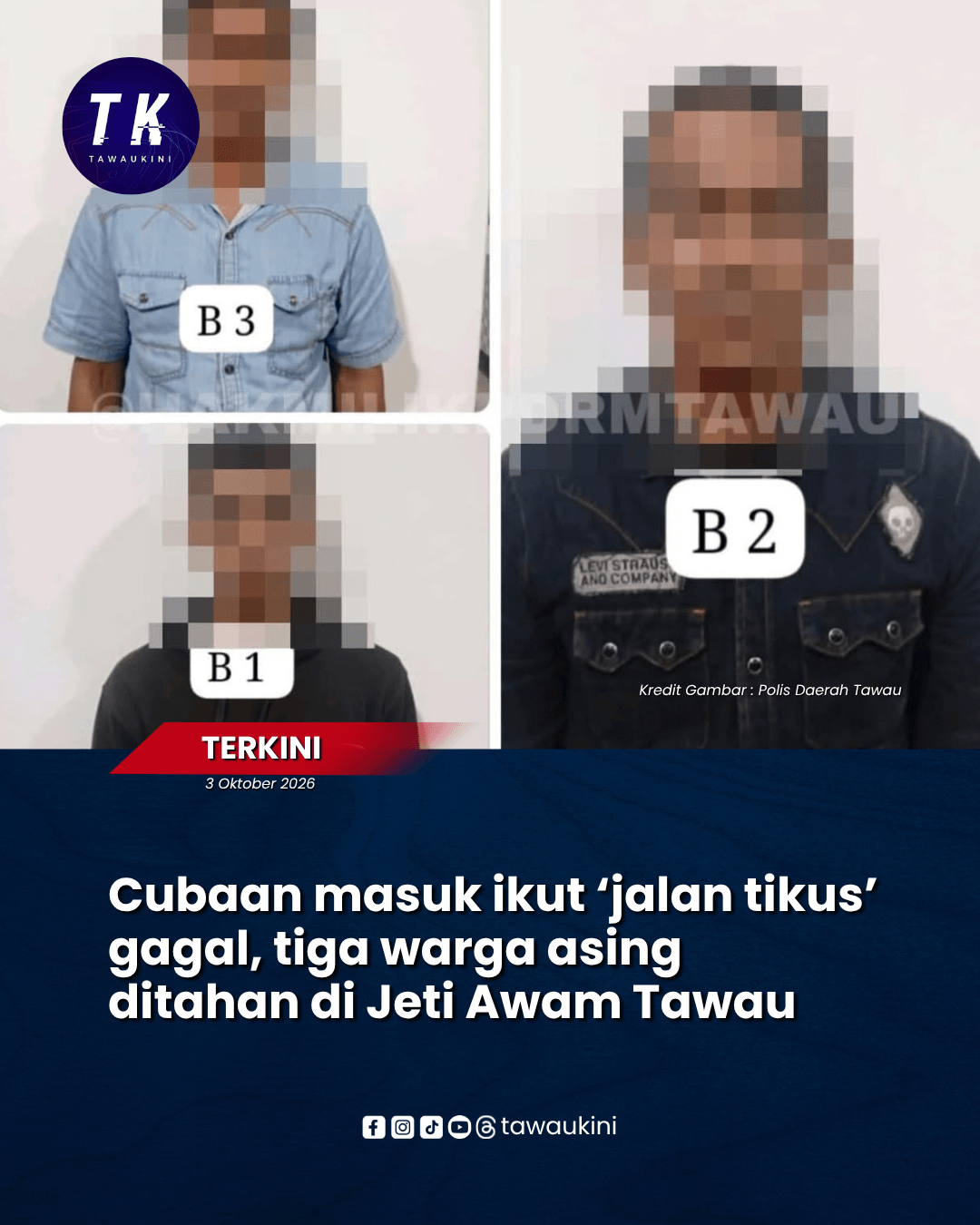 Cubaan masuk ikut ‘jalan tikus’ gagal, tiga warga asing ditahan di Jeti Awam Tawau