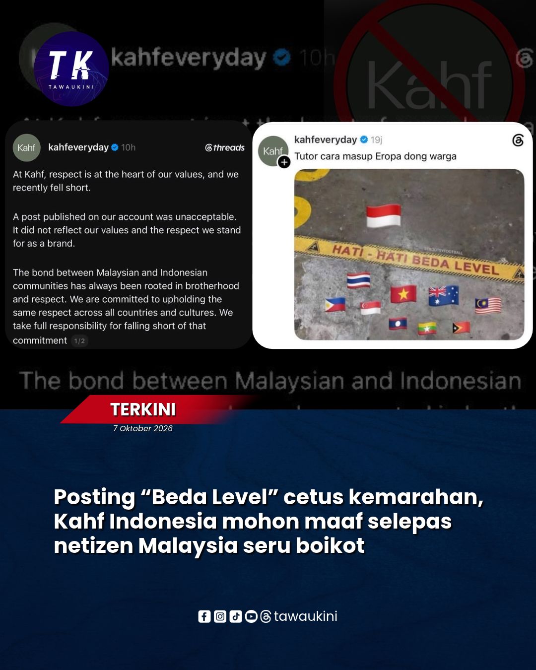 Posting “Beda Level” cetus kemarahan, Kahf Indonesia mohon maaf selepas netizen Malaysia seru boikot