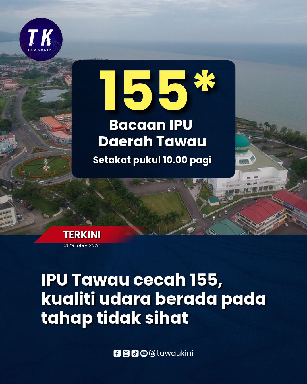IPU Tawau cecah 155, kualiti udara berada pada tahap tidak sihat