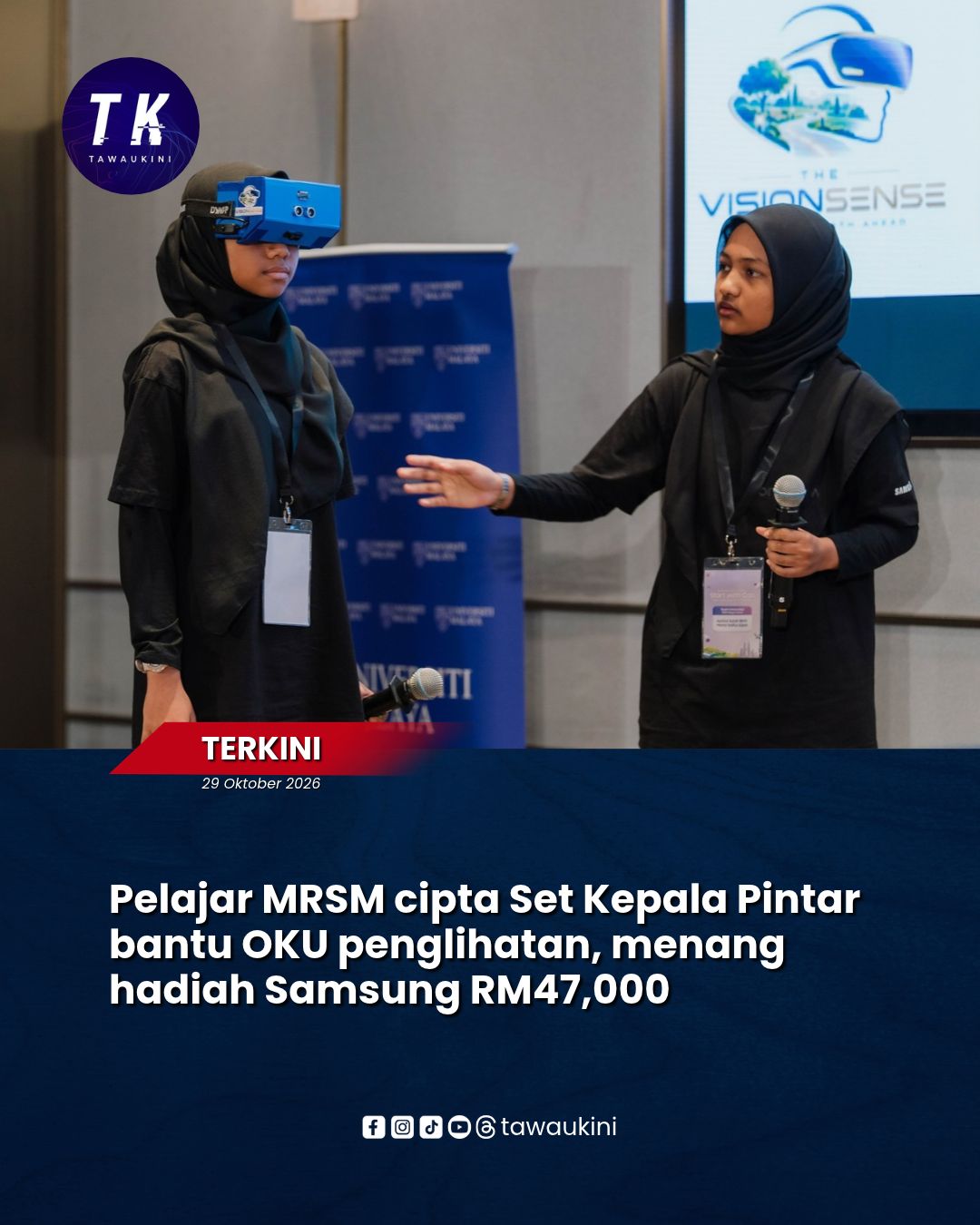 Pelajar MRSM cipta Set Kepala Pintar bantu OKU penglihatan, menang hadiah Samsung RM47,000